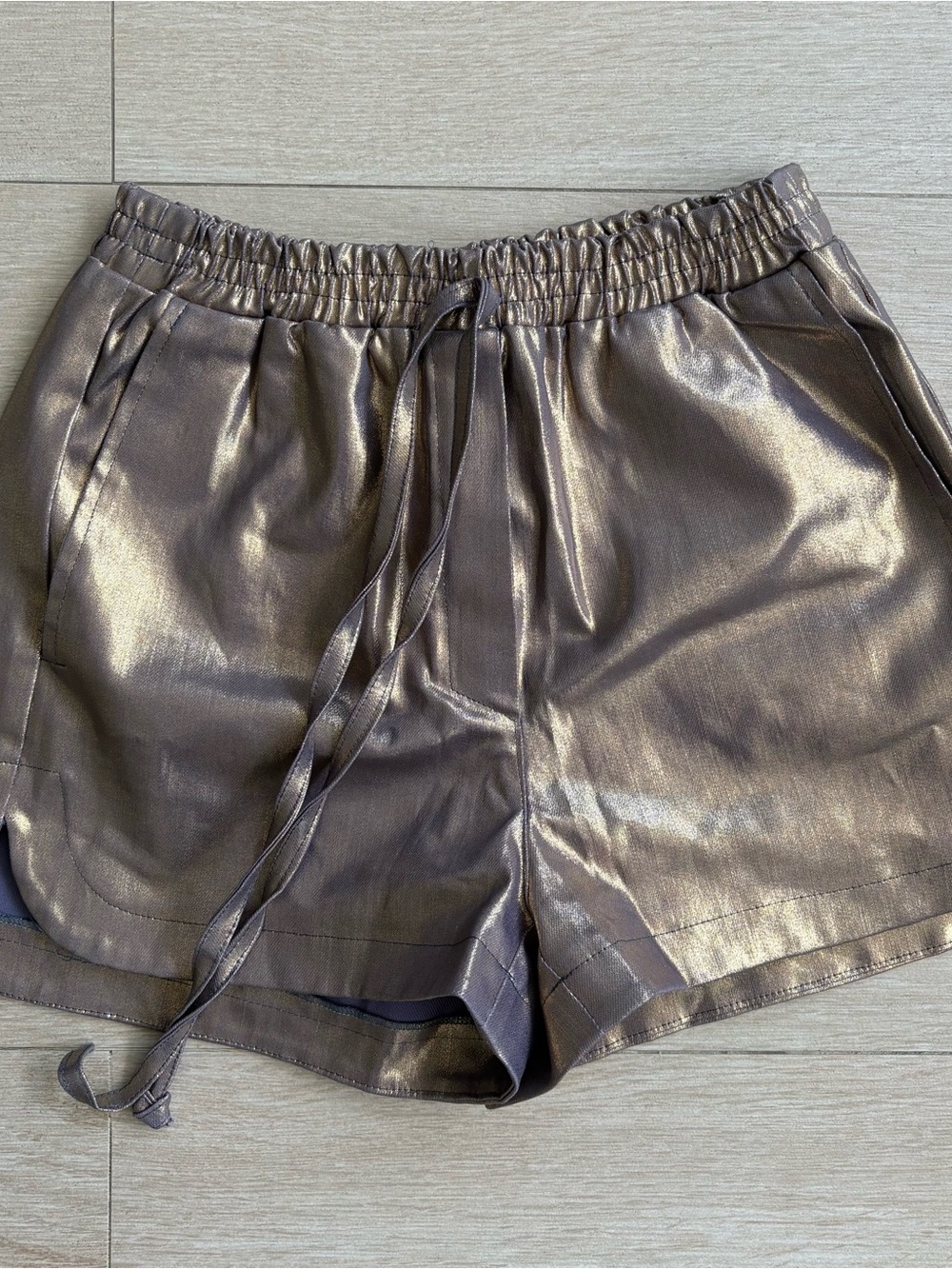 Metallic Bronze Womens Shorts with Elastic Waist - Picture 2 of 6